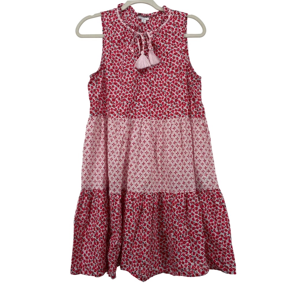 J.Crew Size Small Tiered Mini A-line Dress Red‎ Pink Floral Cotton Re-Imagined